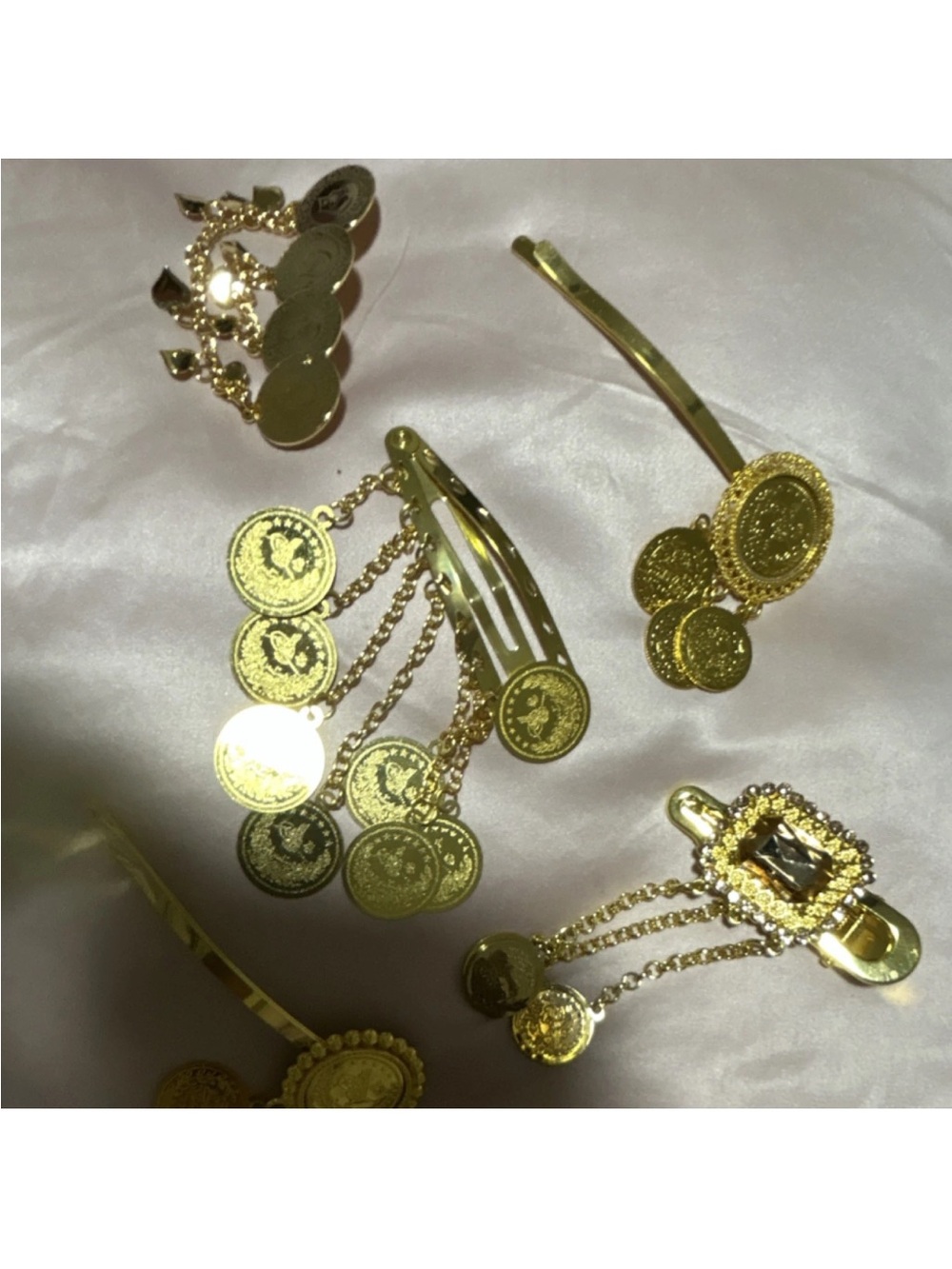 Gold Coin Dangle Hair Clips - Women's Accessory Turkish coins